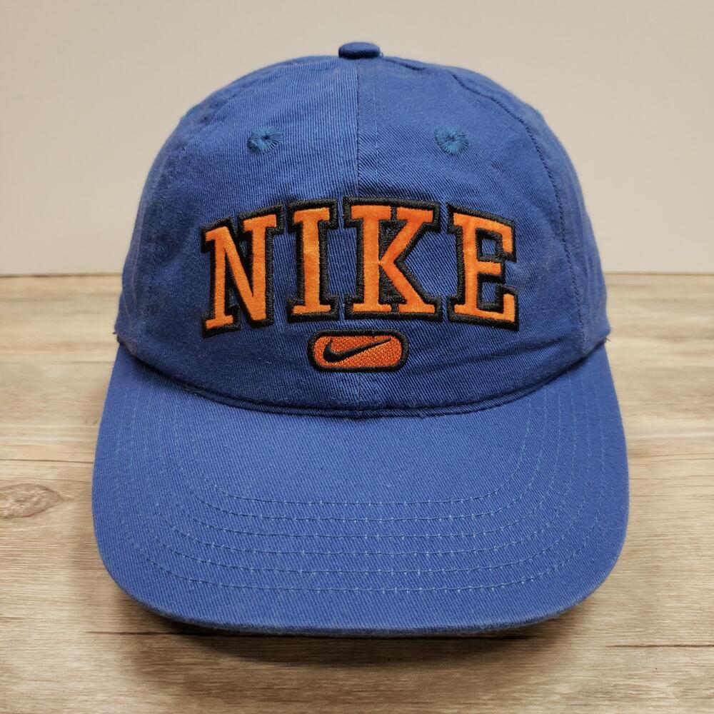 Nike Logo Hat Cap Strap Back Mens One Size Blue Cotton Embroidered Adjustable